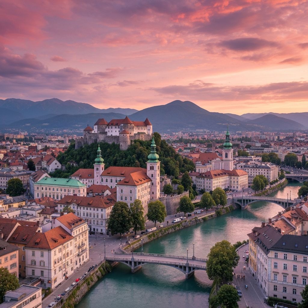 Ljubljana cityscape at sunset